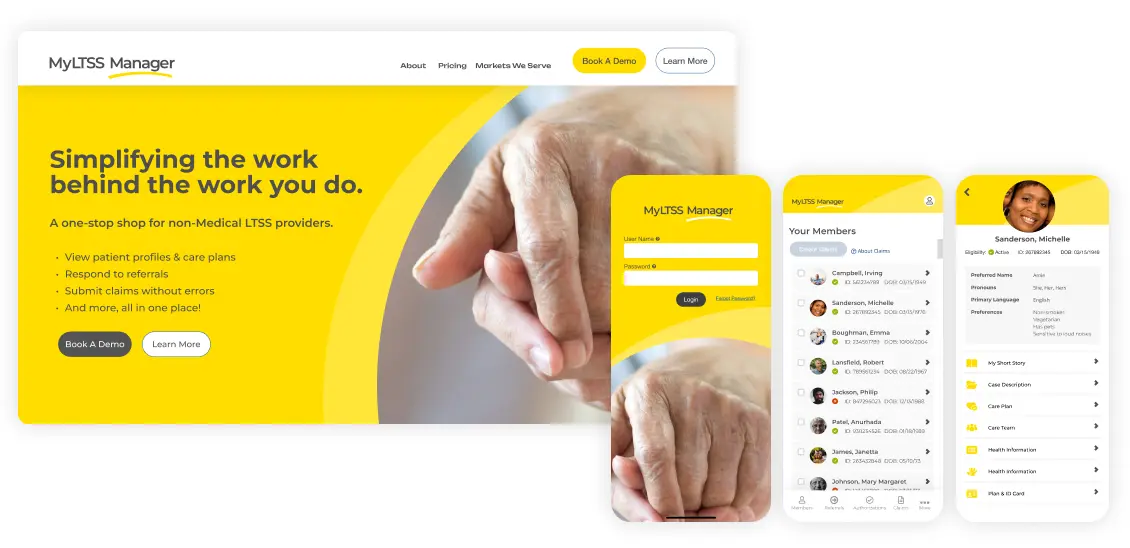 Homoe page and mobile app screens for My LTSS Manager